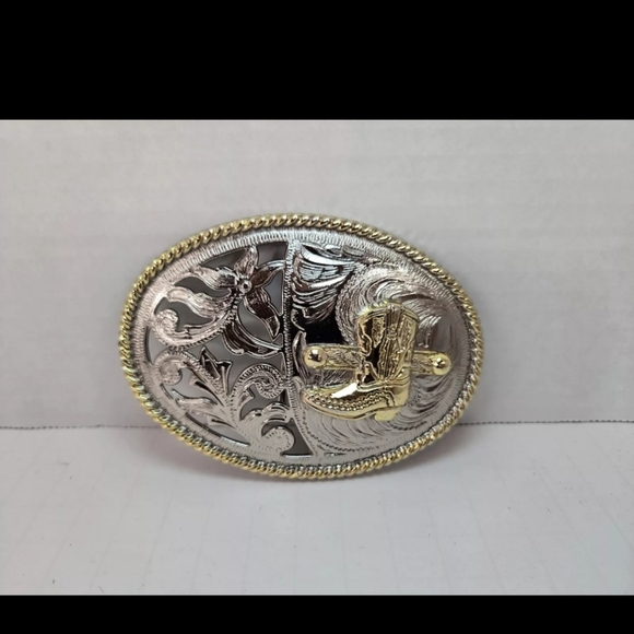 Cowboy Boot Belt Buckle - Cut Out Style Gold & Silver Tone Metal - Picture 1 of 7